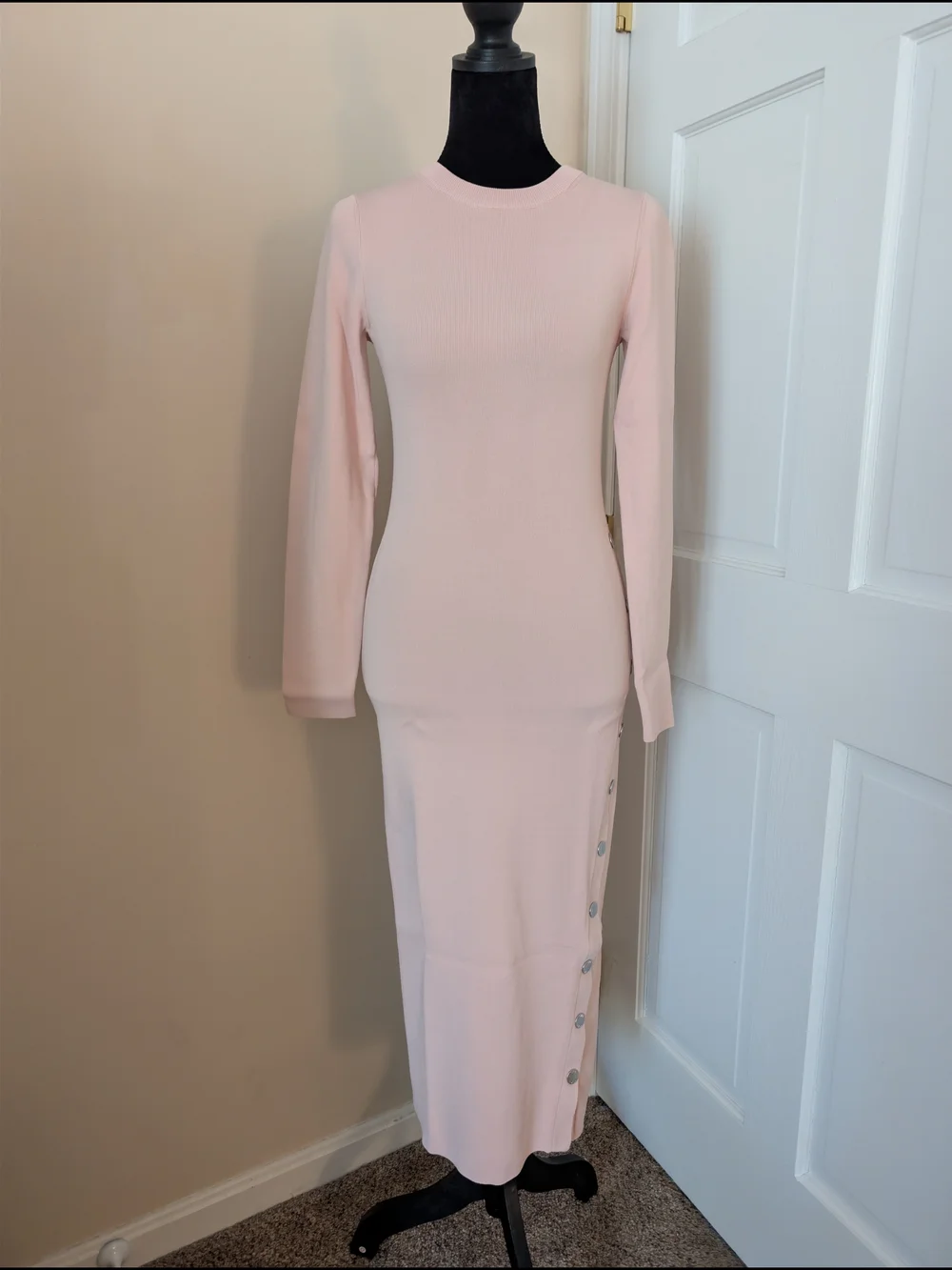 ​NWT Michael Kors Ribbed Snap Side Midi Dress Powder Blush Pink S